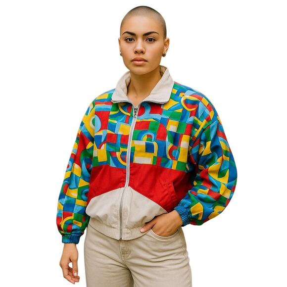 Vintage 80s - 90s Lavon Windbreaker Zip Up Jacket Large Abstract Track Jacket - Picture 14 of 14